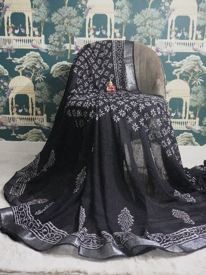 TEEJH PRINTED LINEN SAREE