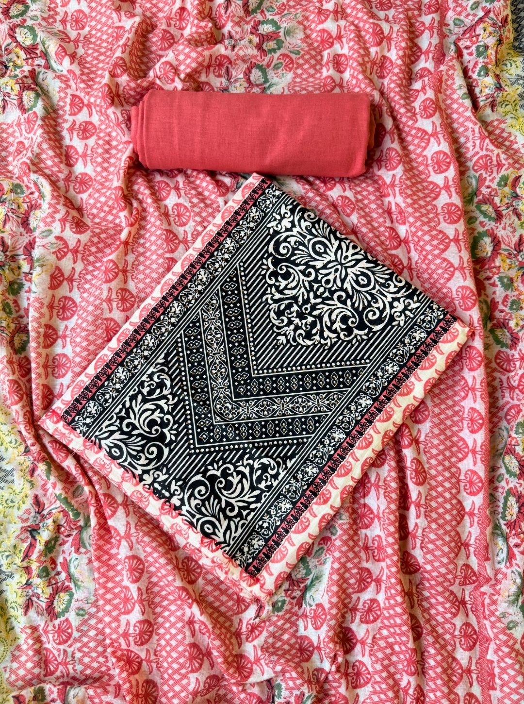 CAMBRIC COTTON SUIT WITH NECKLINE SEROCEY WORK & MUL COTTON DUPATTA OR COTTON BOTTOM (SUIT1045)