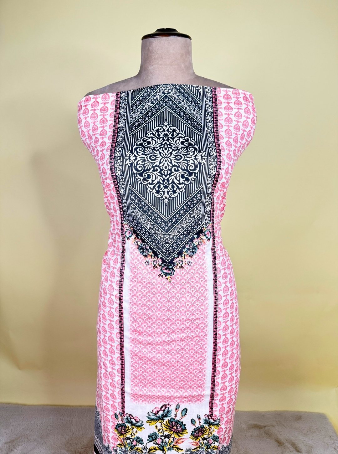 CAMBRIC COTTON SUIT WITH NECKLINE SEROCEY WORK & MUL COTTON DUPATTA OR COTTON BOTTOM (SUIT1045)