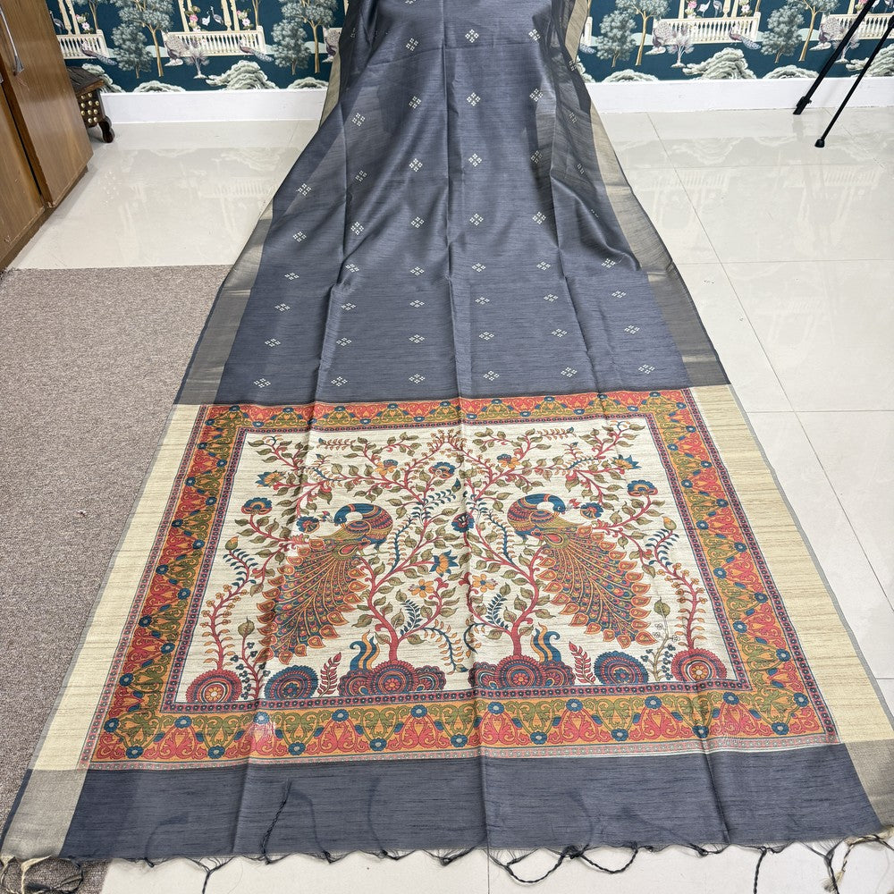 LINEN BLACK SILK SAREE (SM1005)