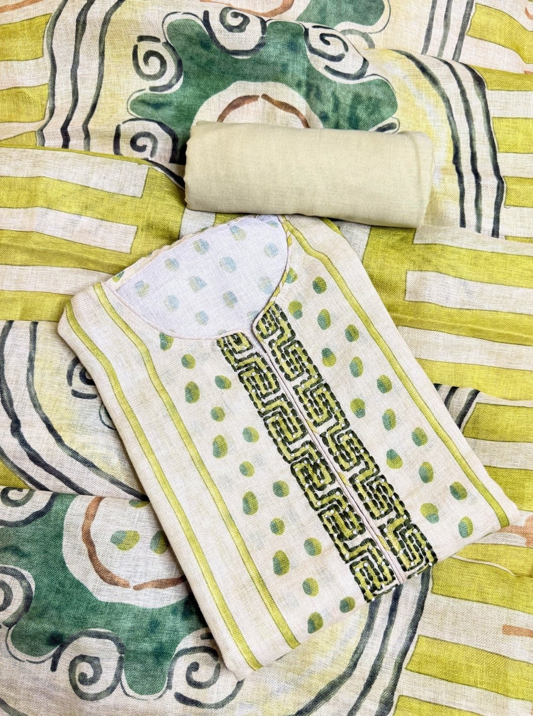 LINEN SUIT DIGITAL PRINTING MINT GREEN COLOUR LAND KANTHA WORK SUIT (SUIT1011)