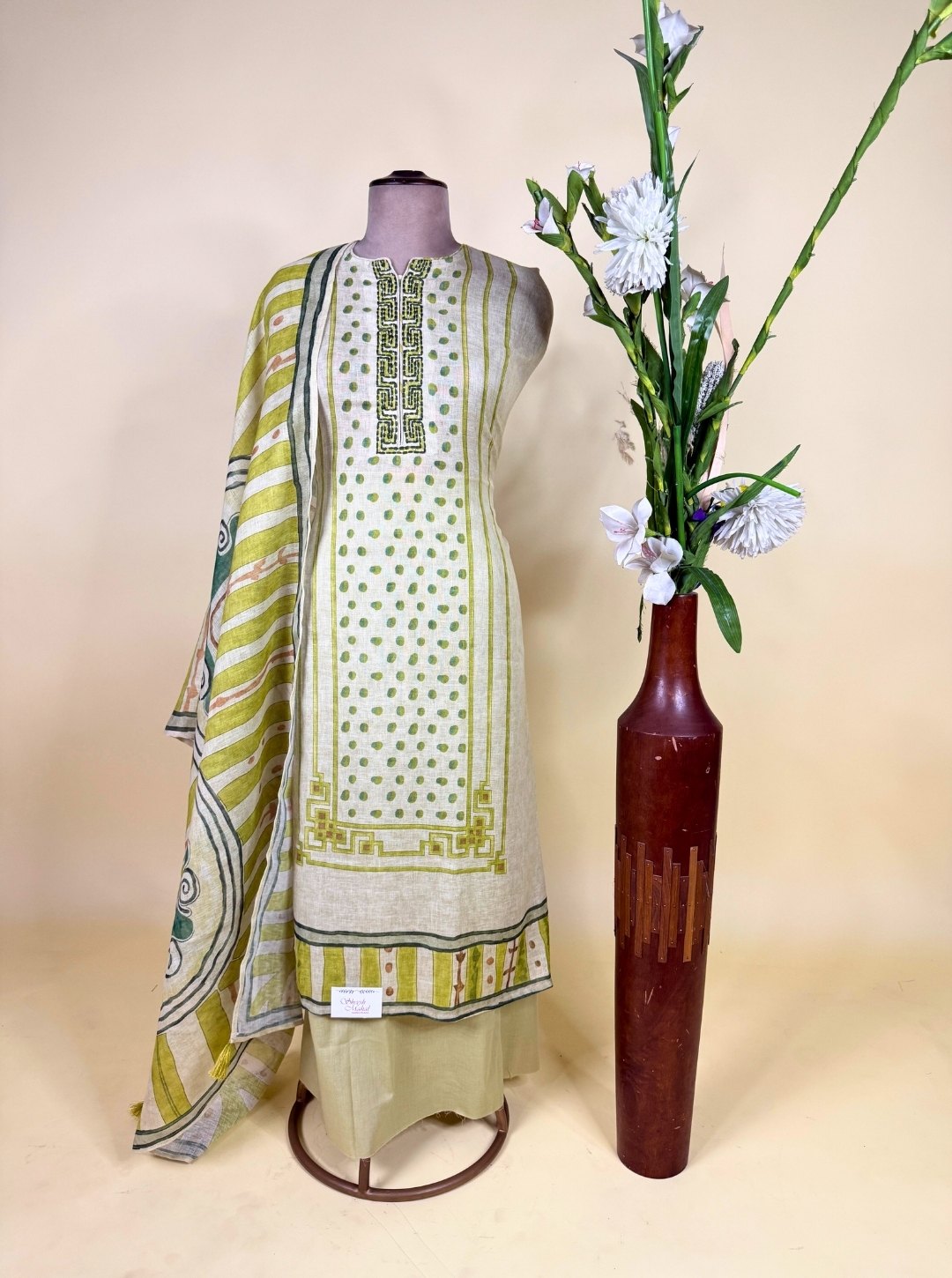 LINEN SUIT DIGITAL PRINTING MINT GREEN COLOUR LAND KANTHA WORK SUIT (SUIT1011)