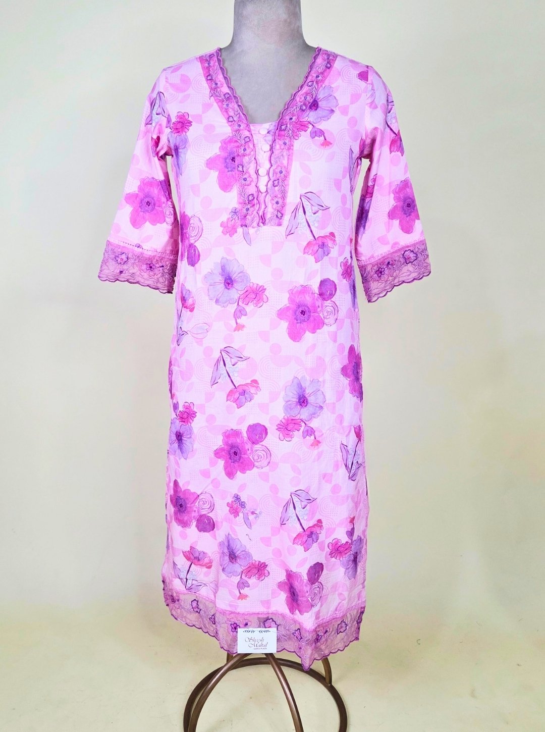 MULTI PINK COLOUR JAAM COTTON KURTI WITH RESHAM WORK OR COTTON DUPATTA & COTTON PANT (KUR1025)