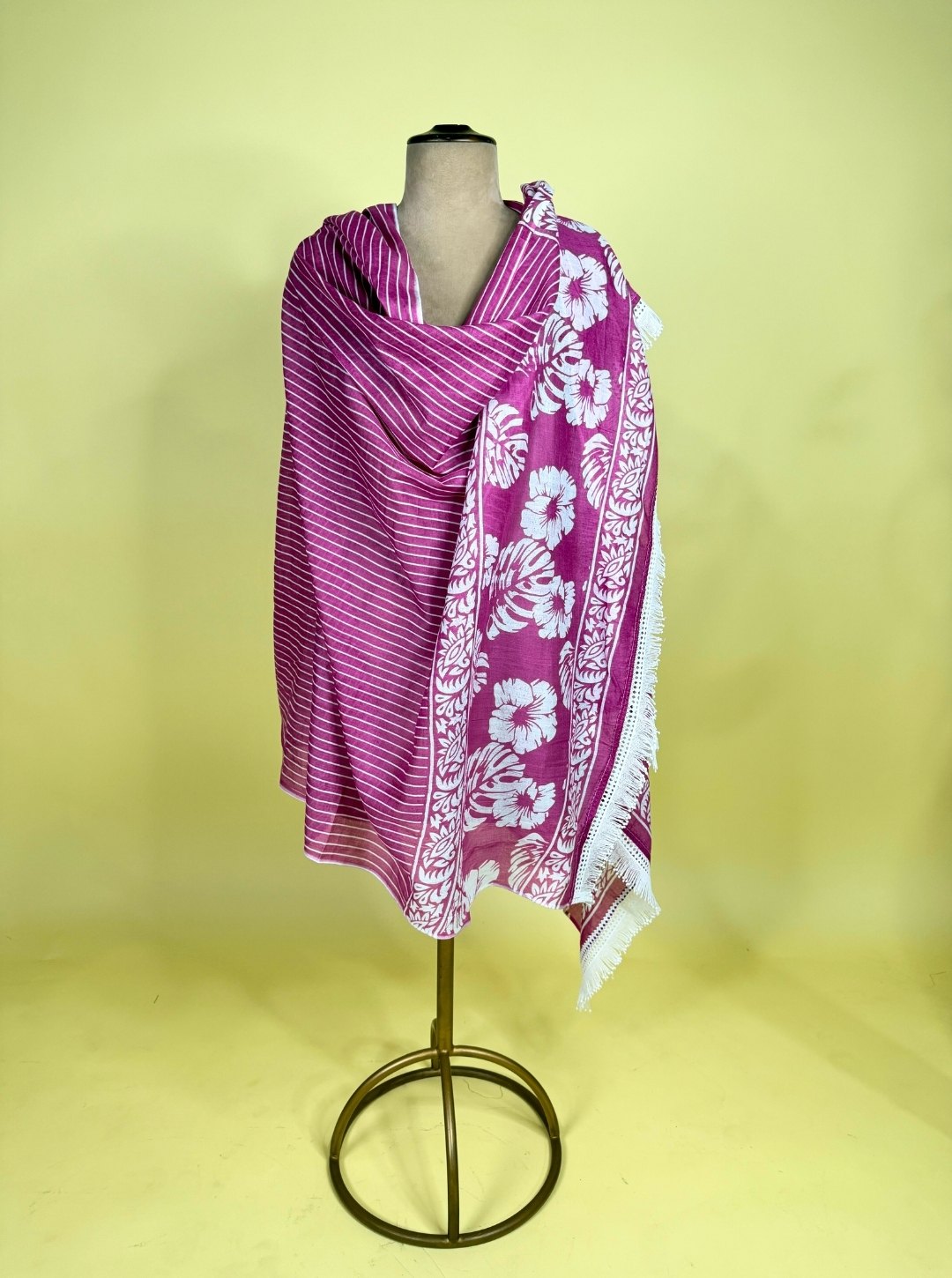 PINK COLOUR V-NECK WITH MIRROR WORK SUIT MULL COTTON DUPATTA STRIPE BOTTOM (SUIT1014)