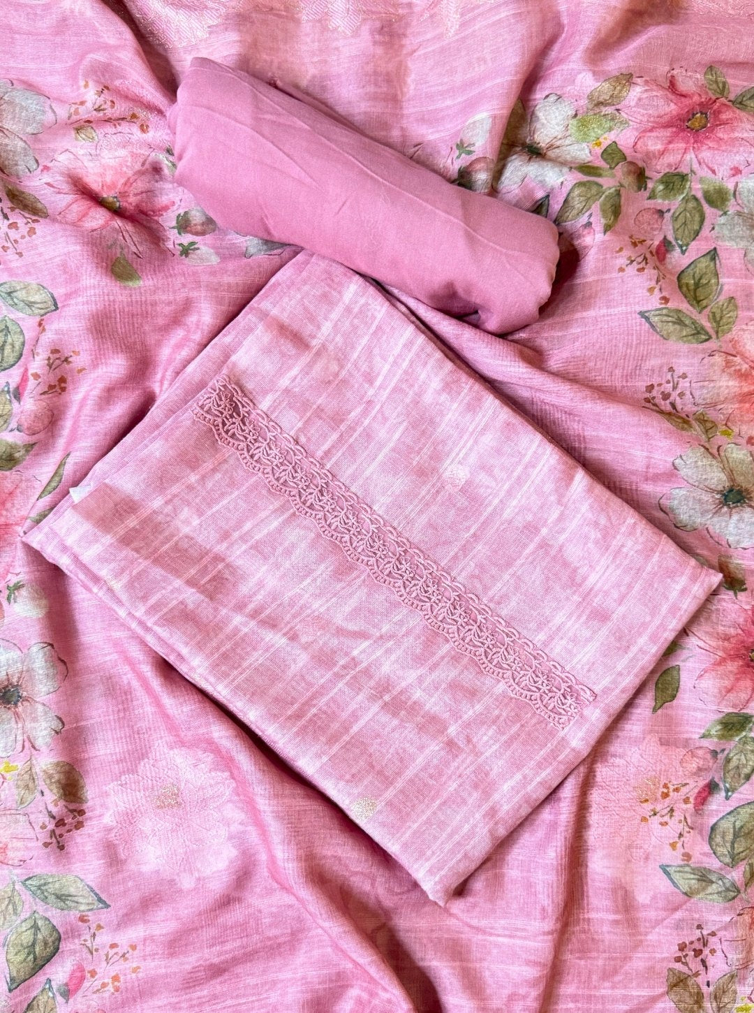PURE LILEN SUIT & SENTOON BOTTOM RAW SILK EMBEROIDERY DUPATTA (SUIT1016)