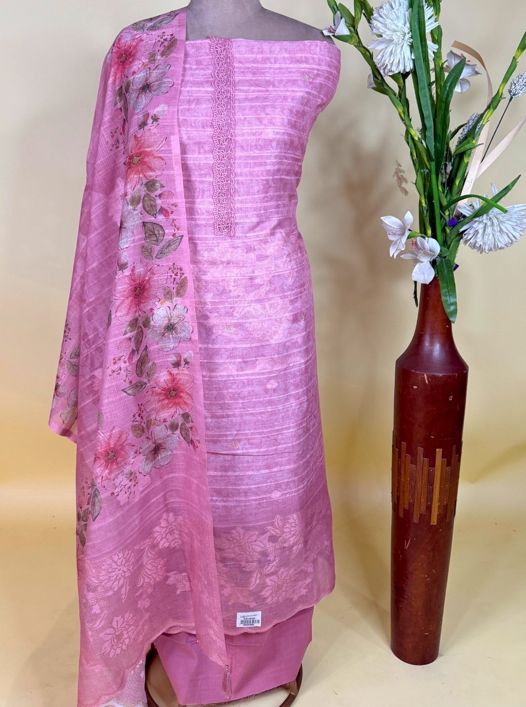 PURE LILEN SUIT & SENTOON BOTTOM RAW SILK EMBEROIDERY DUPATTA (SUIT1016)
