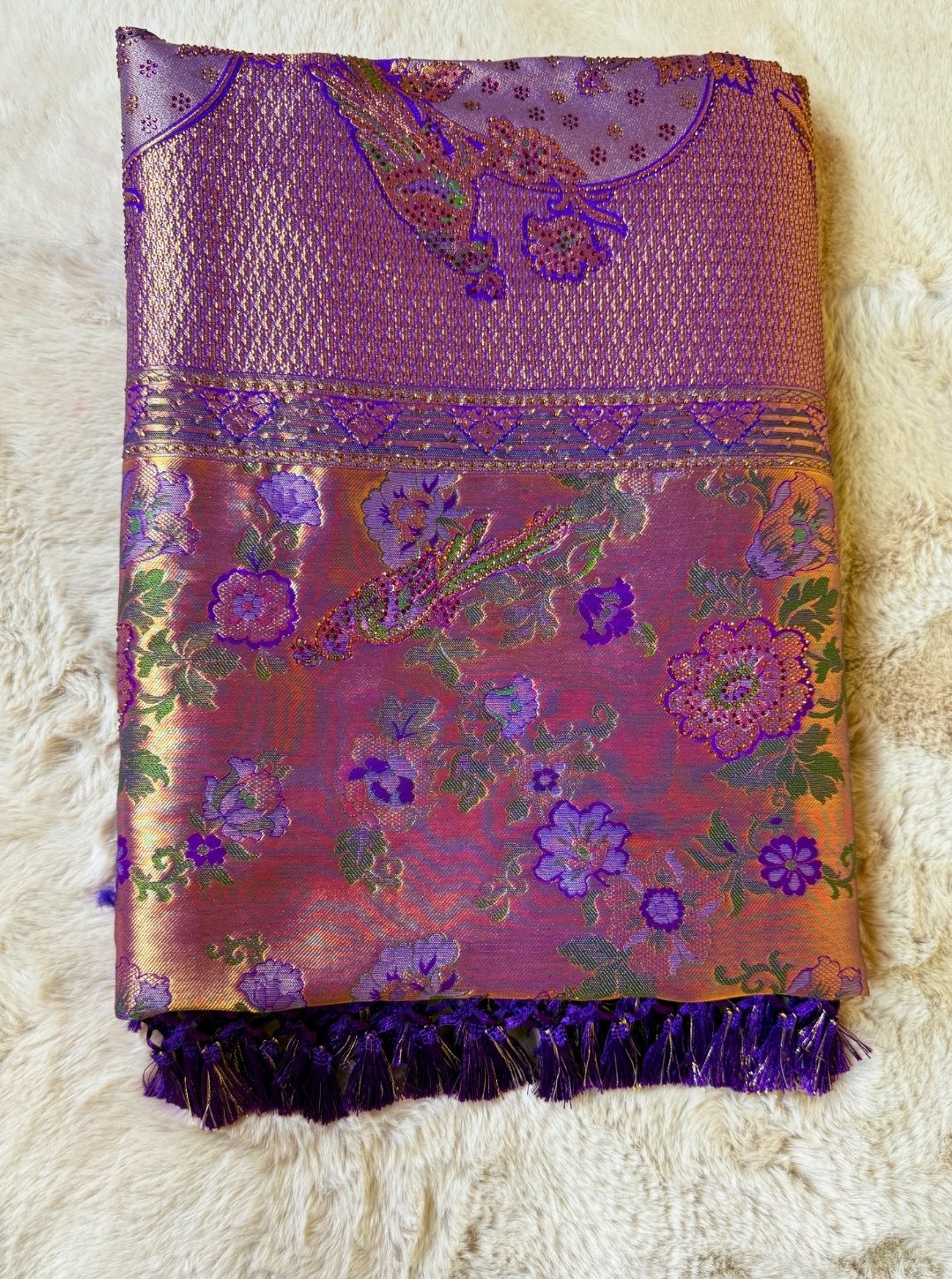 PURPLE COLOUR KANJIVARAM SILK SAREE WITH SEROSKEY WORK (SM1052)