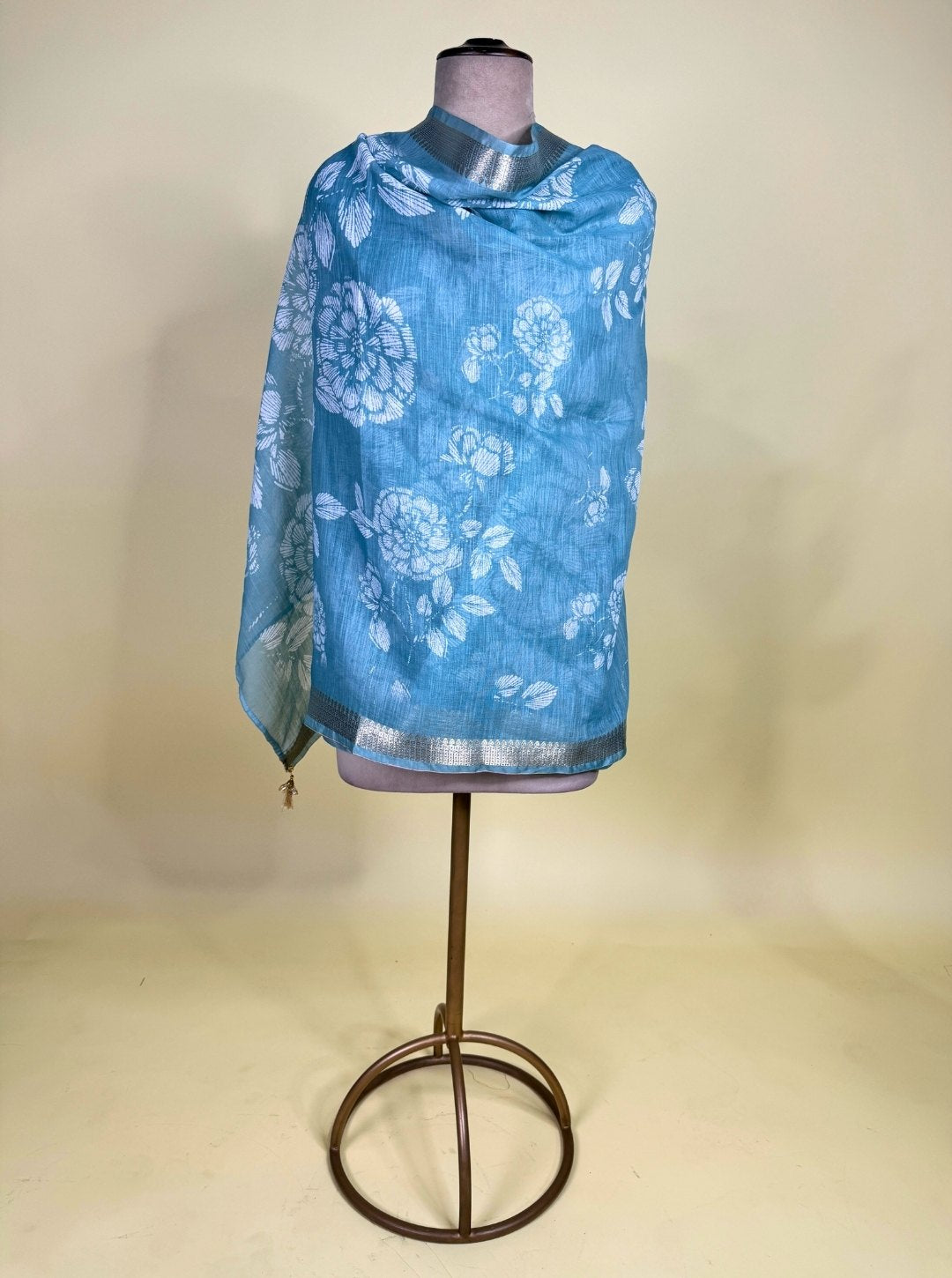 SEA GREEN COLOR JAAM COTTON WITH HAND RESHAM WORK LINEN DUPATTA ZARI BORDER (SUIT1013)