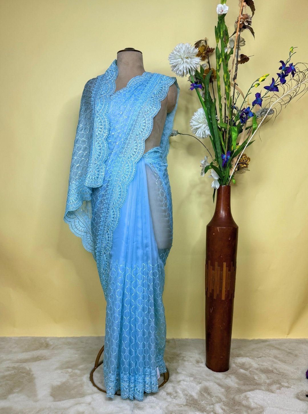 SKY BLUE ORGANZA SAREE WITH SEQUENCE WORK (SM1049)