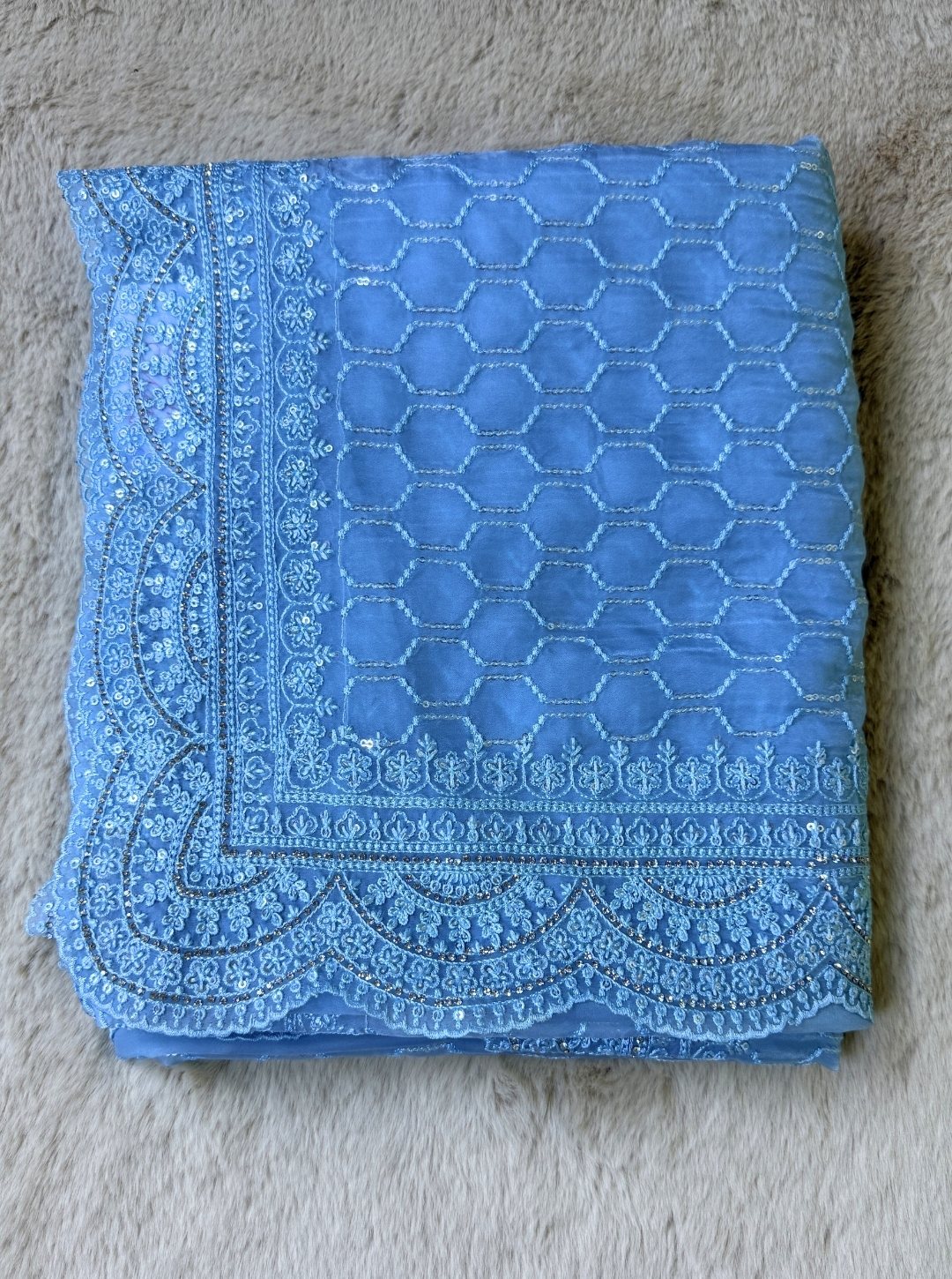 SKY BLUE ORGANZA SAREE WITH SEQUENCE WORK (SM1049)