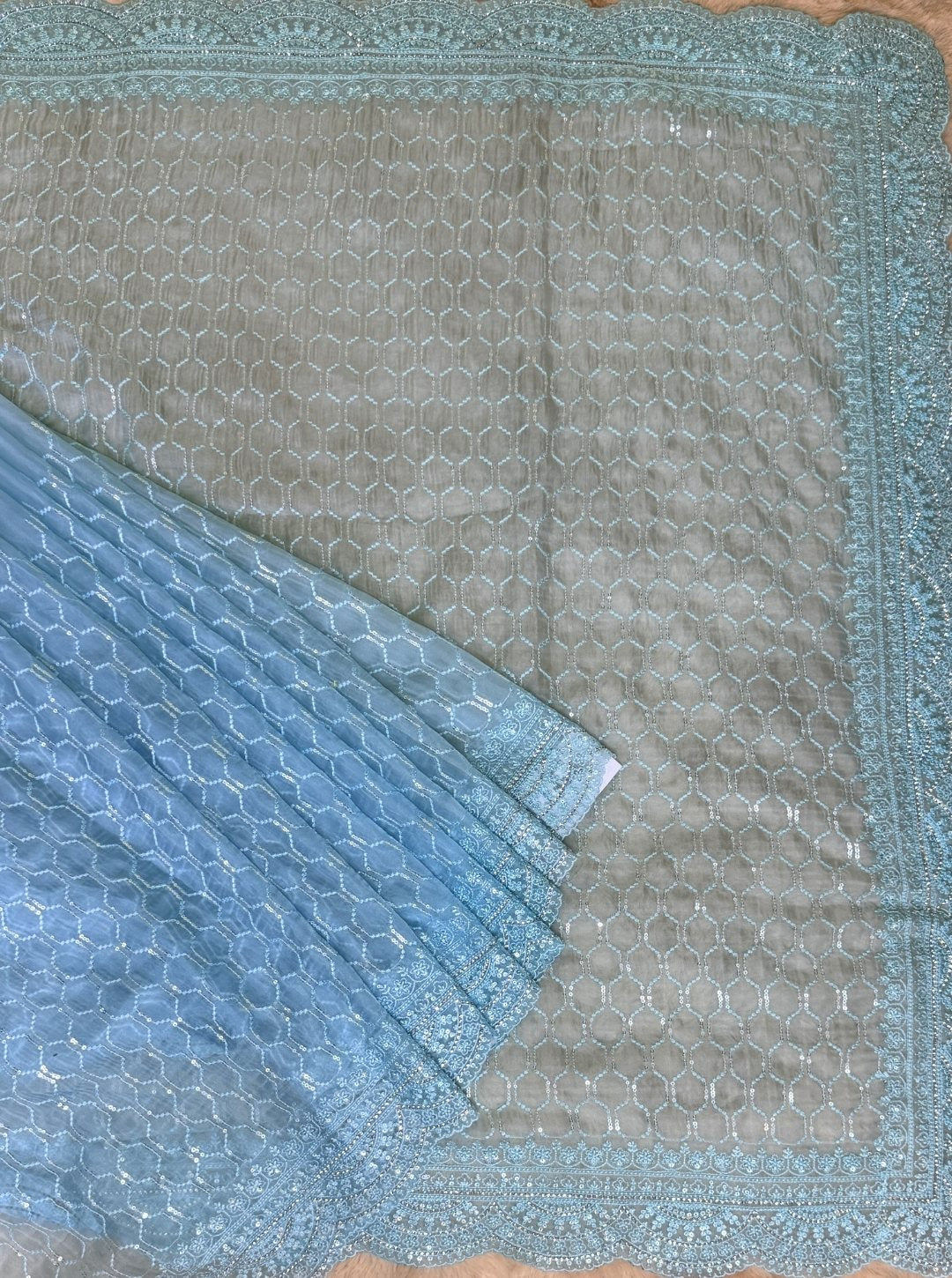 SKY BLUE ORGANZA SAREE WITH SEQUENCE WORK (SM1049)
