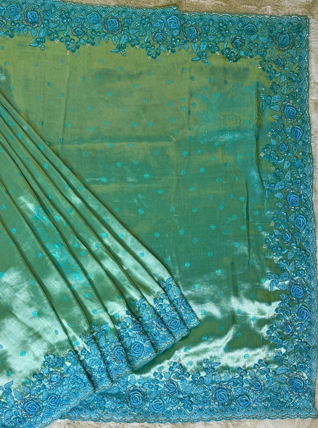 TISSUE MOONGA SILK SAREE WITH ZARI WORK & RESHAM HANDWORK (SM1051)