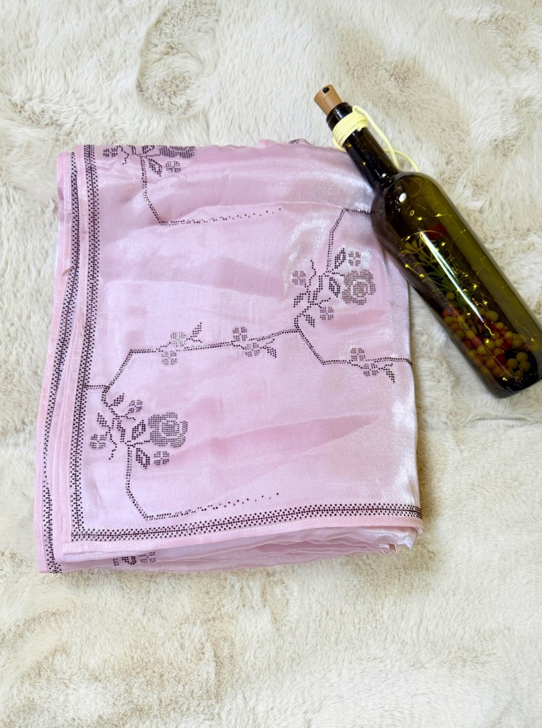 TISSUE ORGANZA SILK WITH SEROSKEY WORK LIGHT PINK SAREE (SM1048)