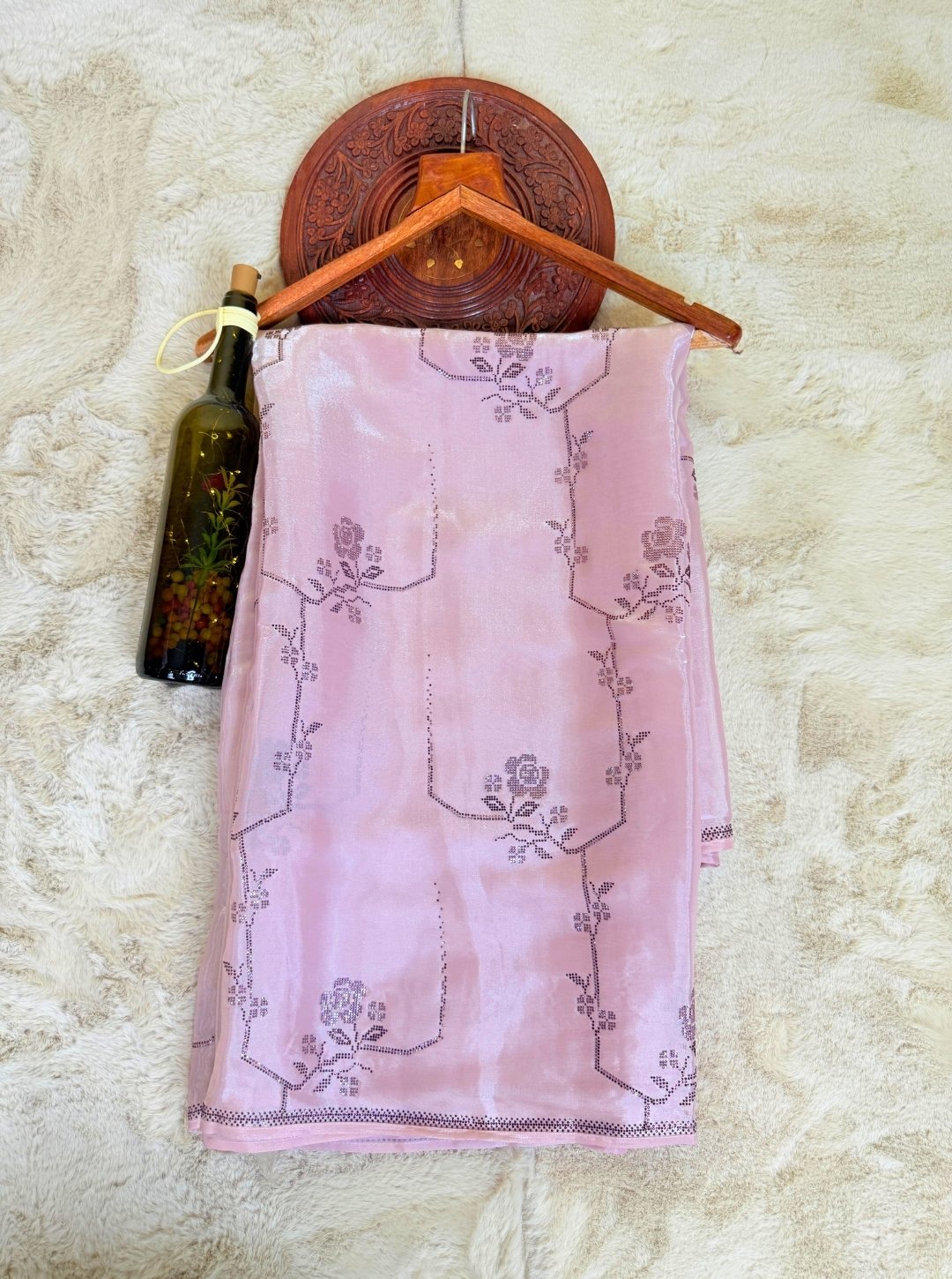 TISSUE ORGANZA SILK WITH SEROSKEY WORK LIGHT PINK SAREE (SM1048)