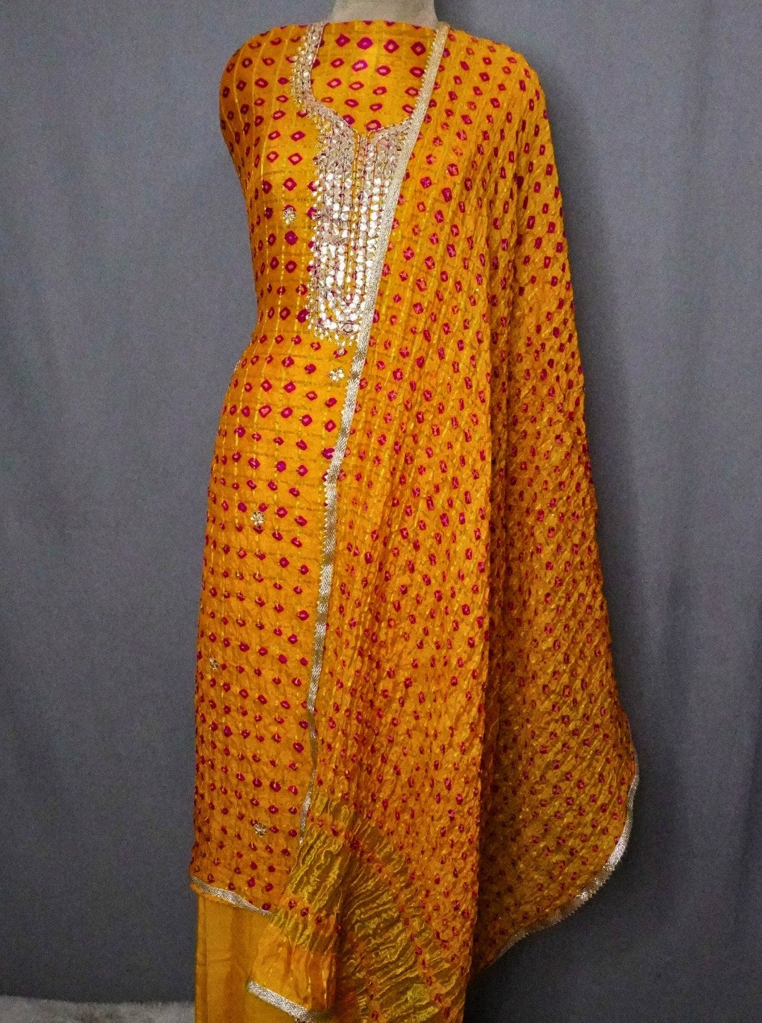 SATIN GARCHOLA BANDHEJ SUIT