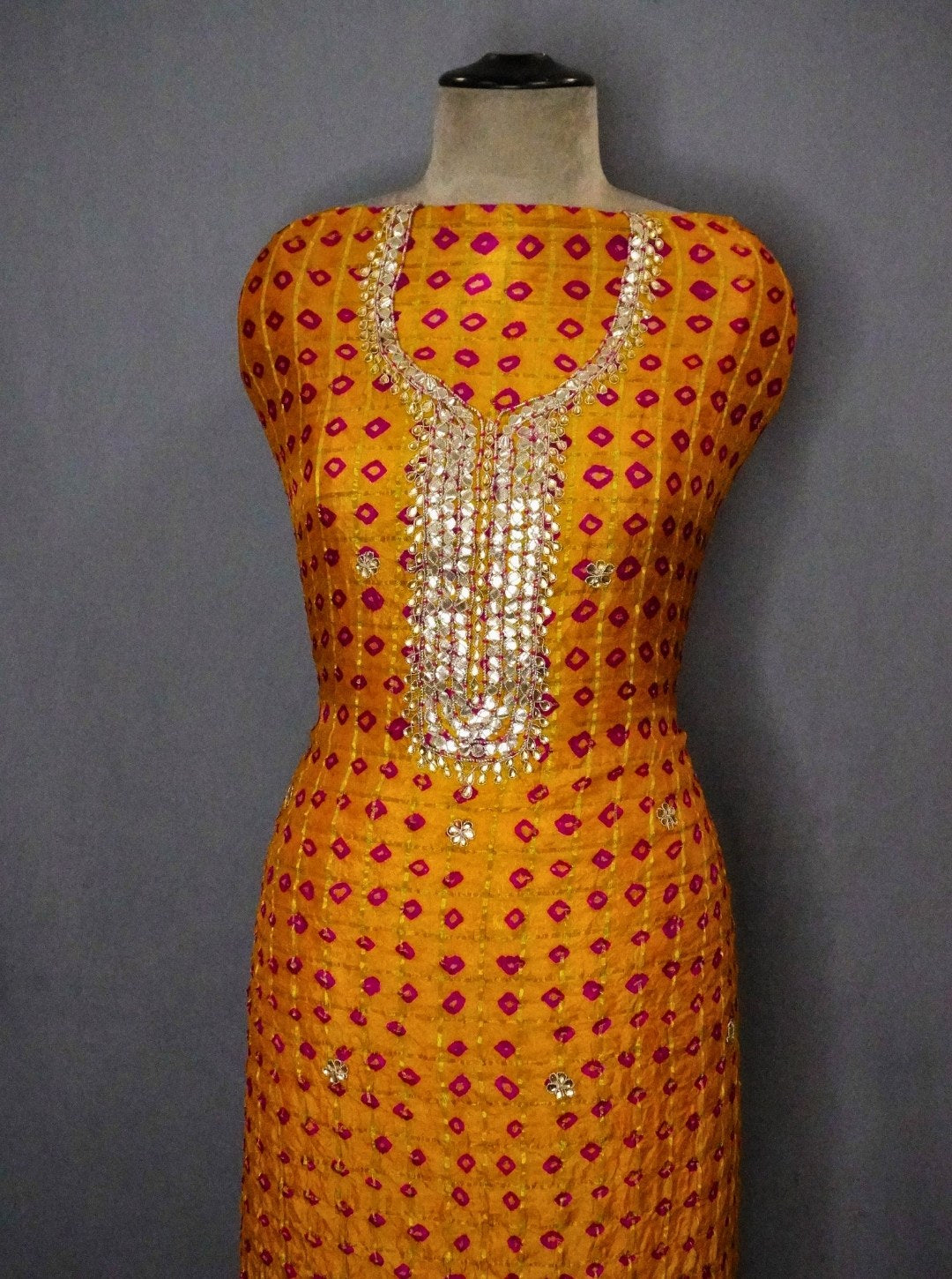 SATIN GARCHOLA BANDHEJ SUIT