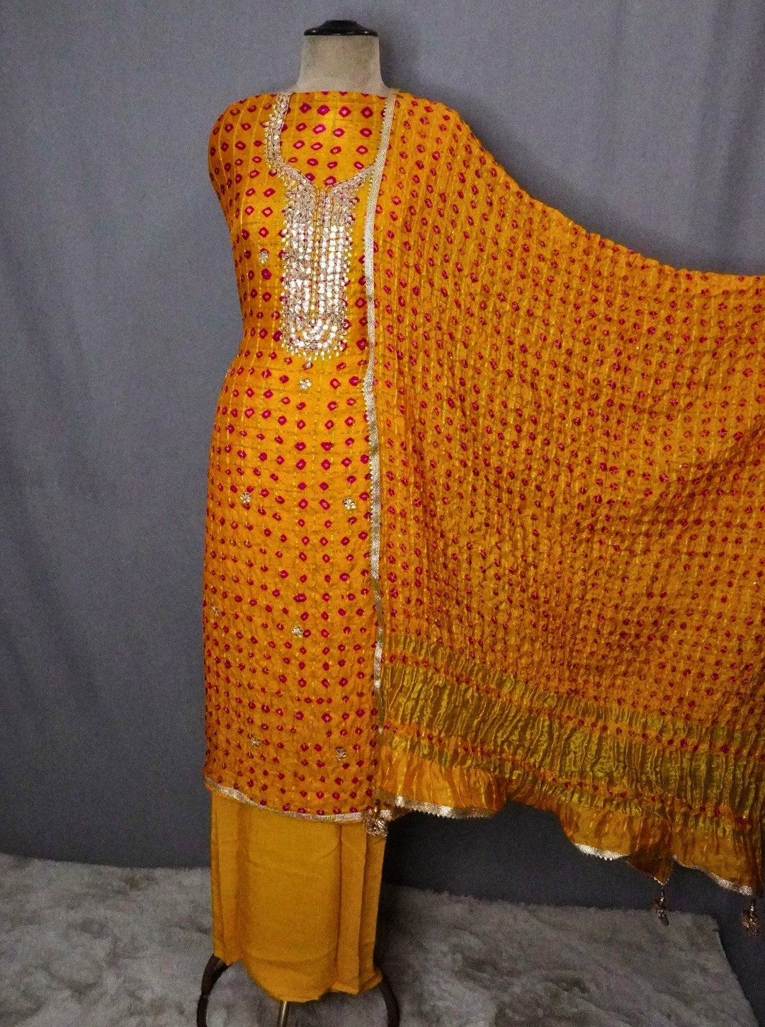 SATIN GARCHOLA BANDHEJ SUIT