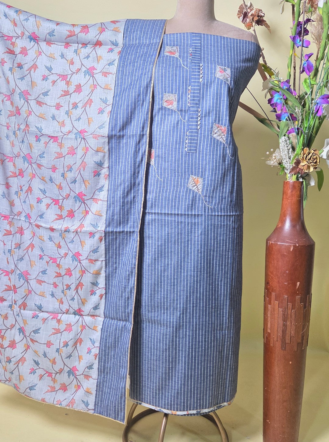 HANDLOOM COTTON & HANDLOOM COTTON DUPPATA DENIM BLUE COLOUR (SUIT1065)