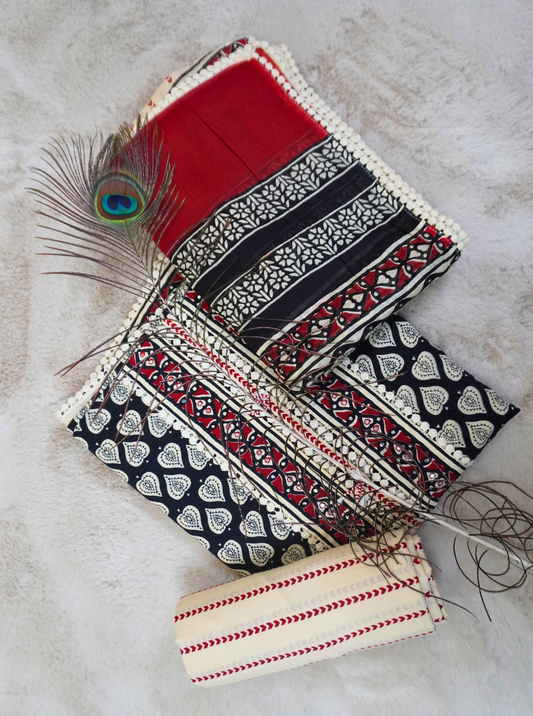 BAGRU PRINT LACE COTTON SUIT MUL DUPATTA (SM1028)