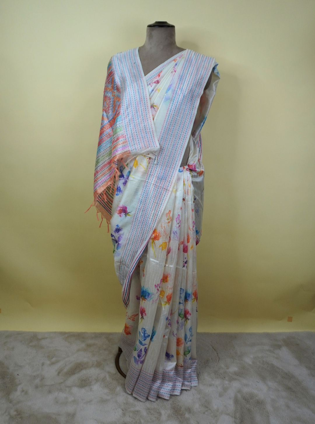 CHANDELI HAND PRINT KANTHA BORDER SAREE
