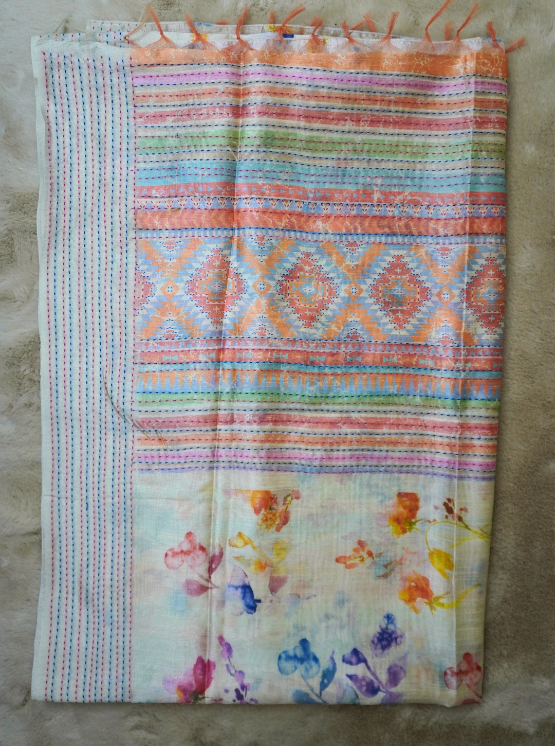 CHANDELI HAND PRINT KANTHA BORDER SAREE