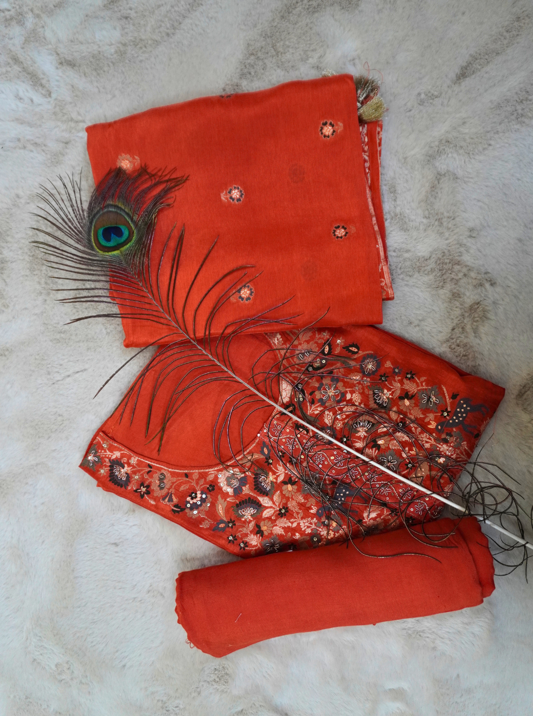 DOLA JUNGLE WEAVING SUIT RUST ORANGE COLOUR & DOLA DUPATTA (SM1027)