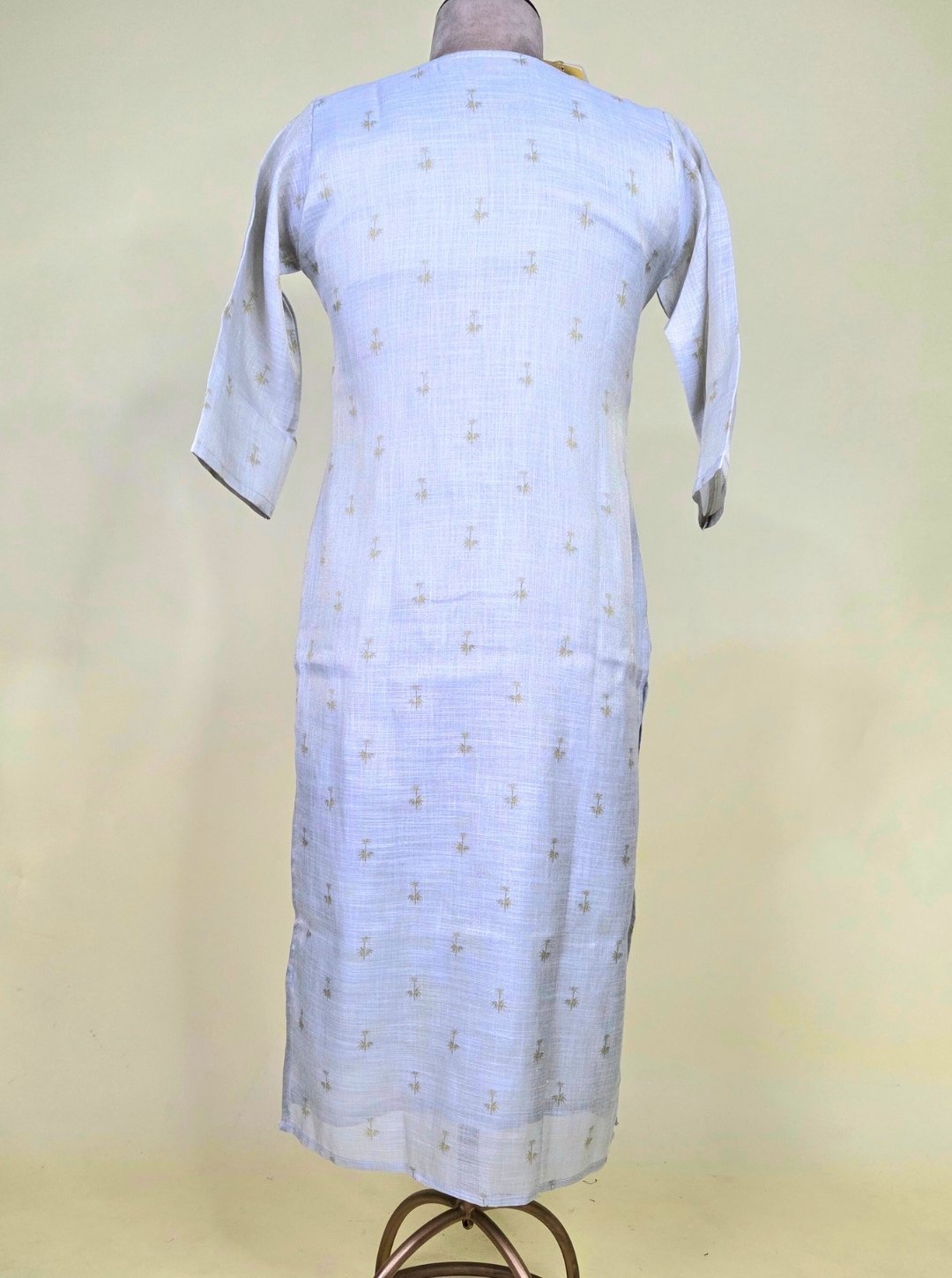 GREYISH GREEN COLOUR TISSUE COTTON KURTI WITH KNOT WORK OR COTTON PANT & TISSUE COTTON DUPATTA (KUR1033)