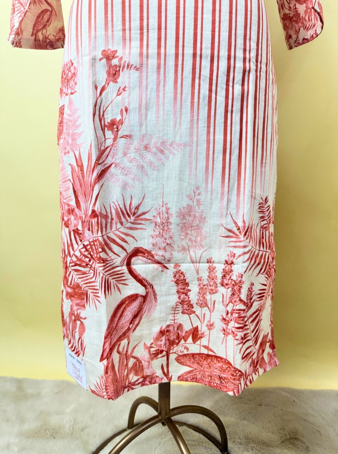 IVORY RUST ORANGE SWAN PRINT KURTI WITH SEQUIN & THREAD WORK (KUR1002)