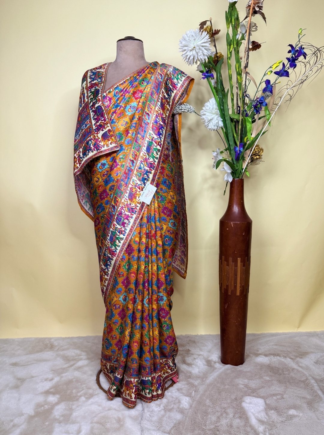 CRAPE SILK RANGKAAT POSITION PRINTING SAREE WITH WEAVING WORK (SM1053)