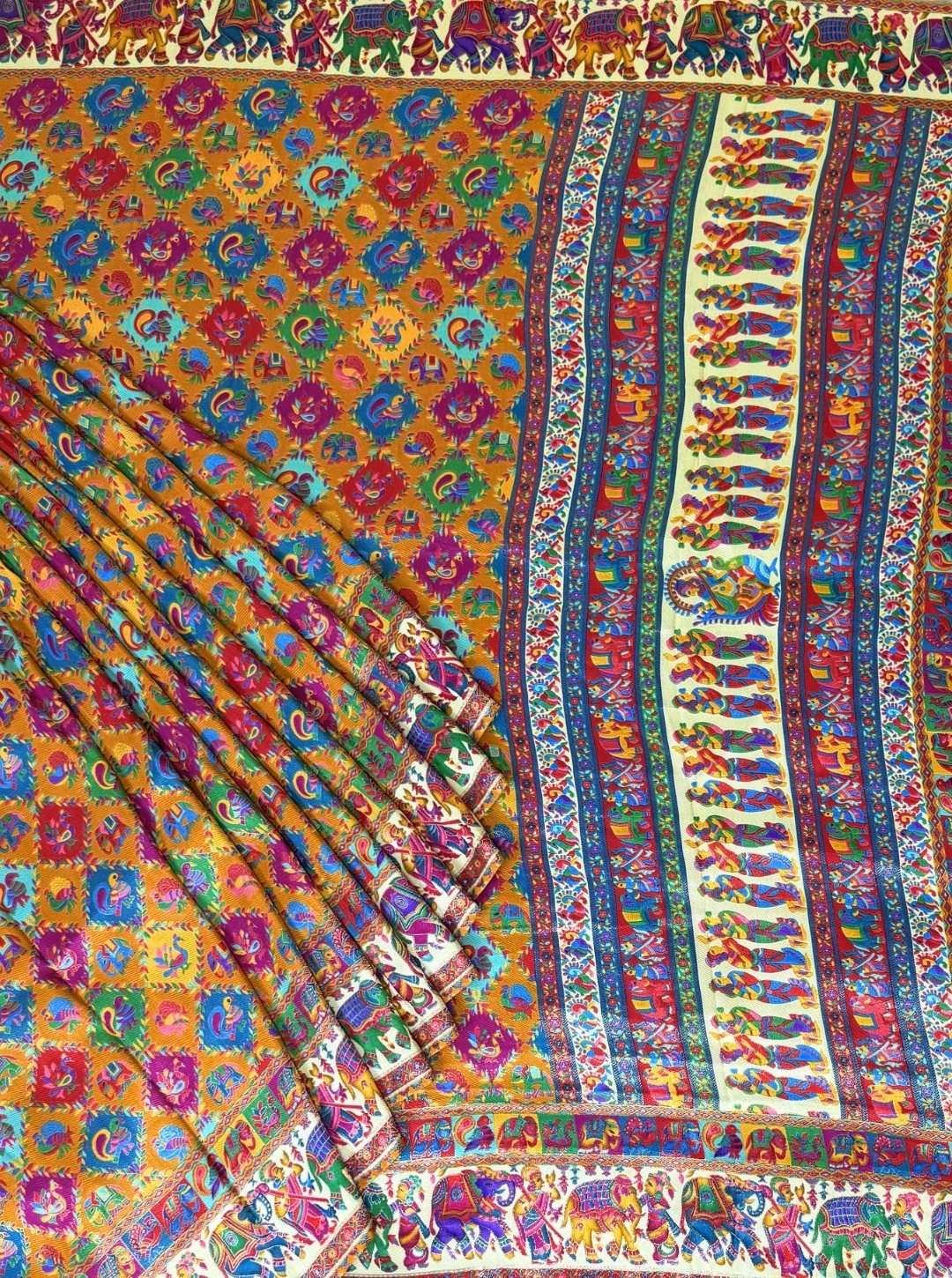 CRAPE SILK RANGKAAT POSITION PRINTING SAREE WITH WEAVING WORK (SM1053)