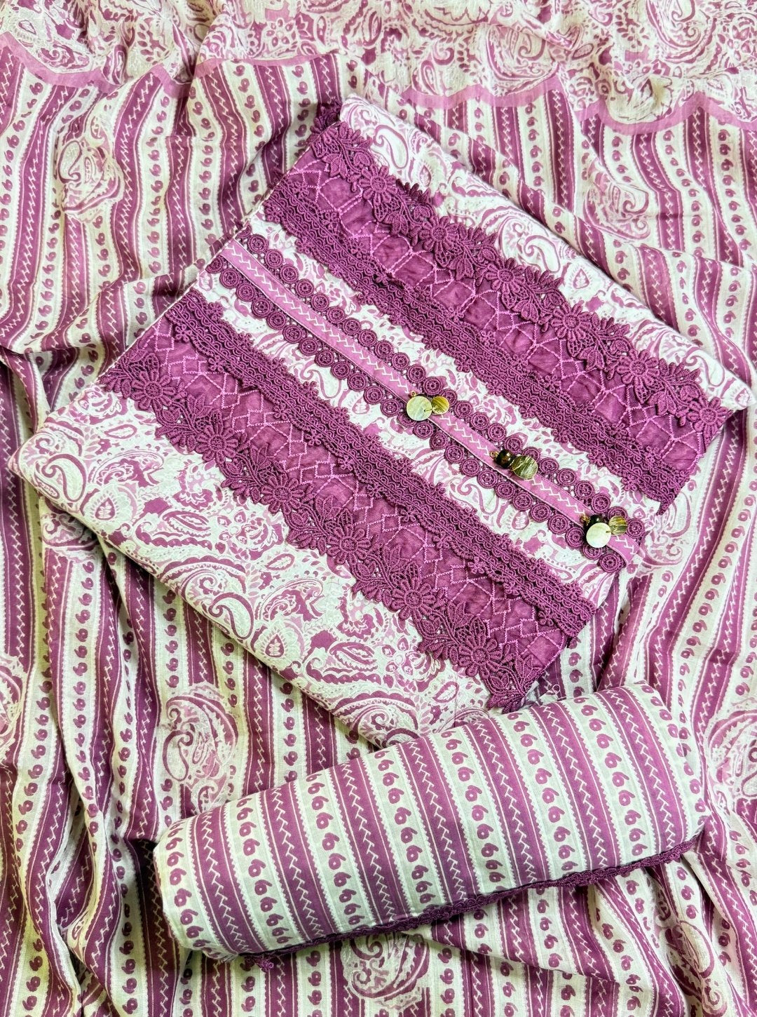 ORGANIC COTTON WITH ORGANZA AND LACE WORK MUL COTTON DUPATTA (SUIT1021)