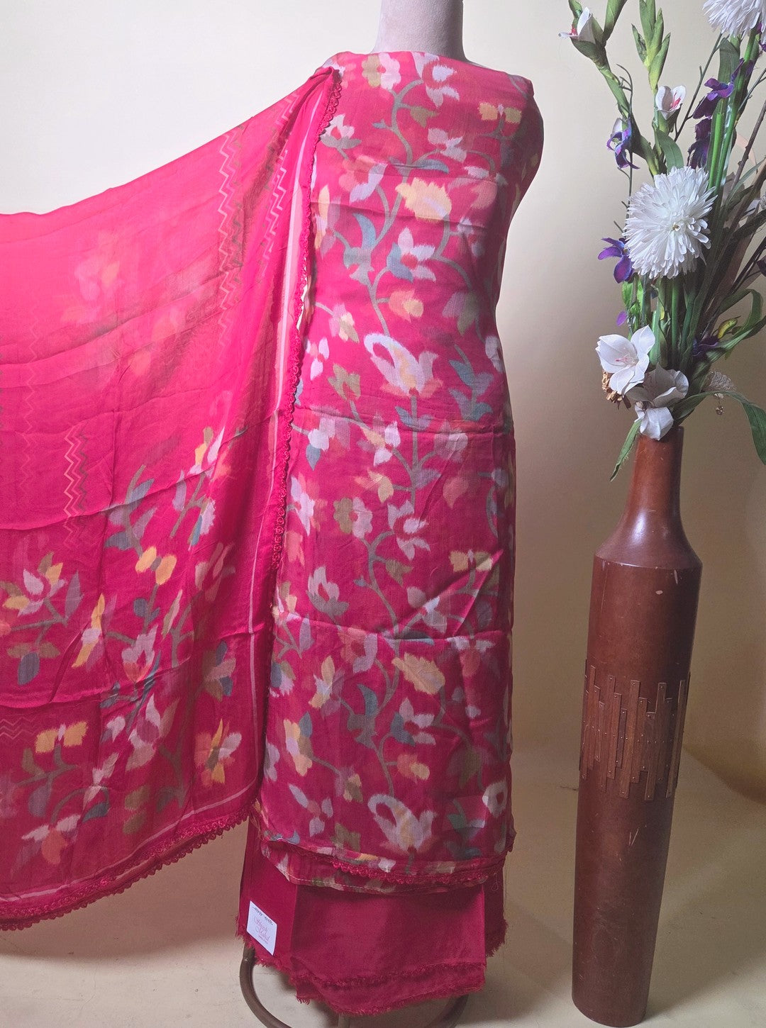 BURBERRY UNSTITCHED SUIT WITH FLORAL PRINT & BEAUTIFUL CHERRY RED COLOUR (SUIT1060)
