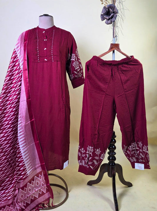 COTTON KURTA & AFGANI SLEEVES EMBRODIERY WITH AFGANI SALWAR & ZIKZACK DUPPATA (KUR1074)