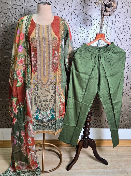 CRAPE SUIT WITH PRINT &DIGITAL PRINT DUPPATA (KUR1077)